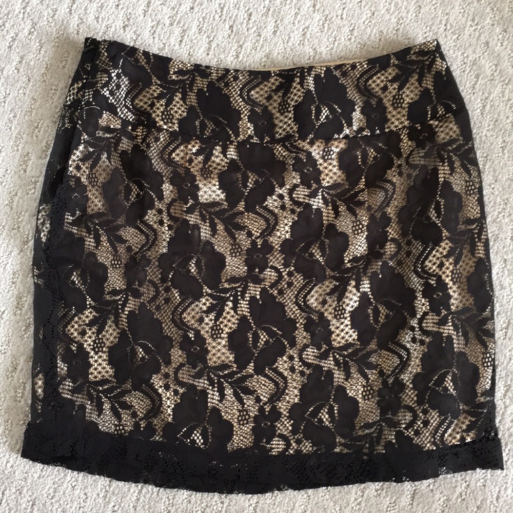 Gold + Black Lace Mini Skirt
